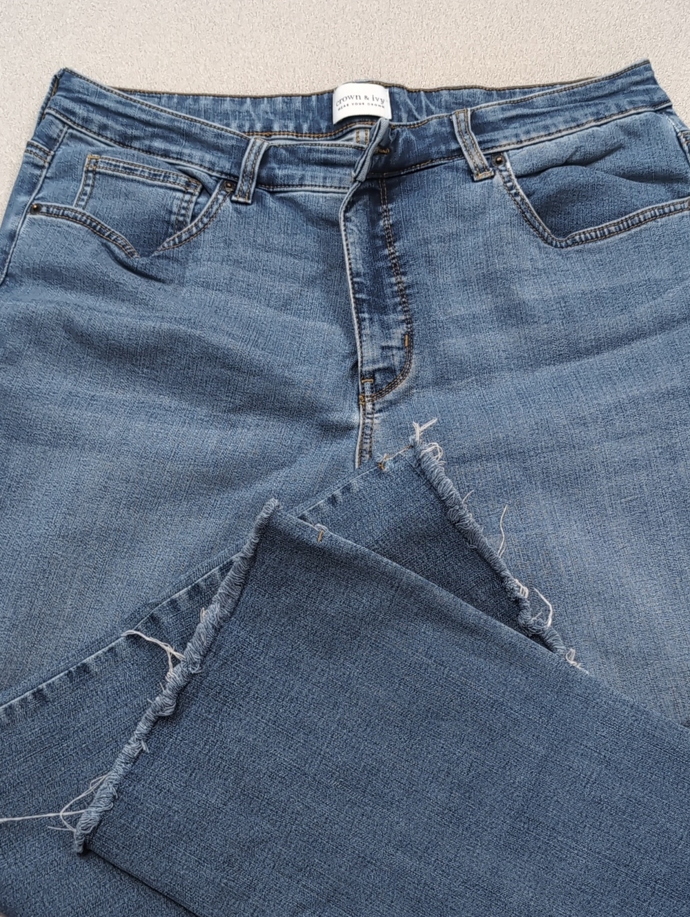crown & ivy Medium Blue Ankle Crop Jeans with Raw Hem